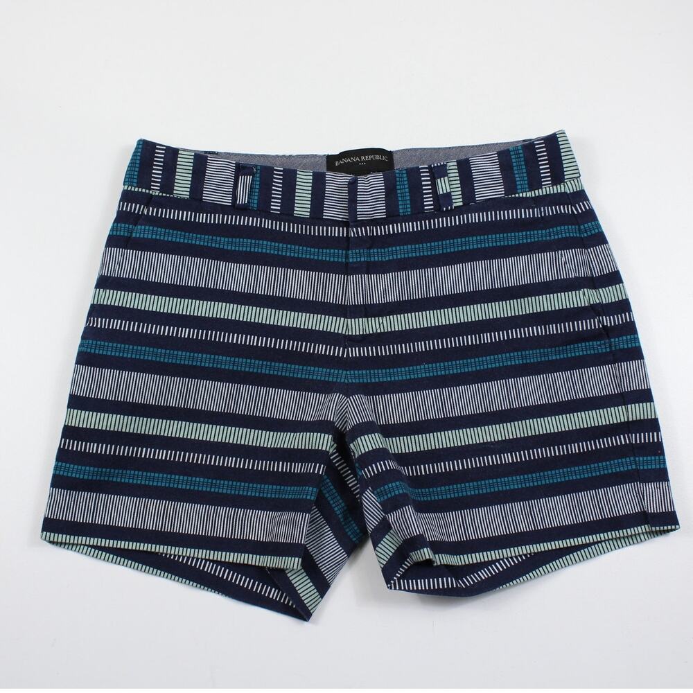Banana Republic Factory Striped Flat Front Summer Shorts Navy Green 0